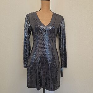 Xtraordinary Metallic Mini Sequins Long Sleeve Dress